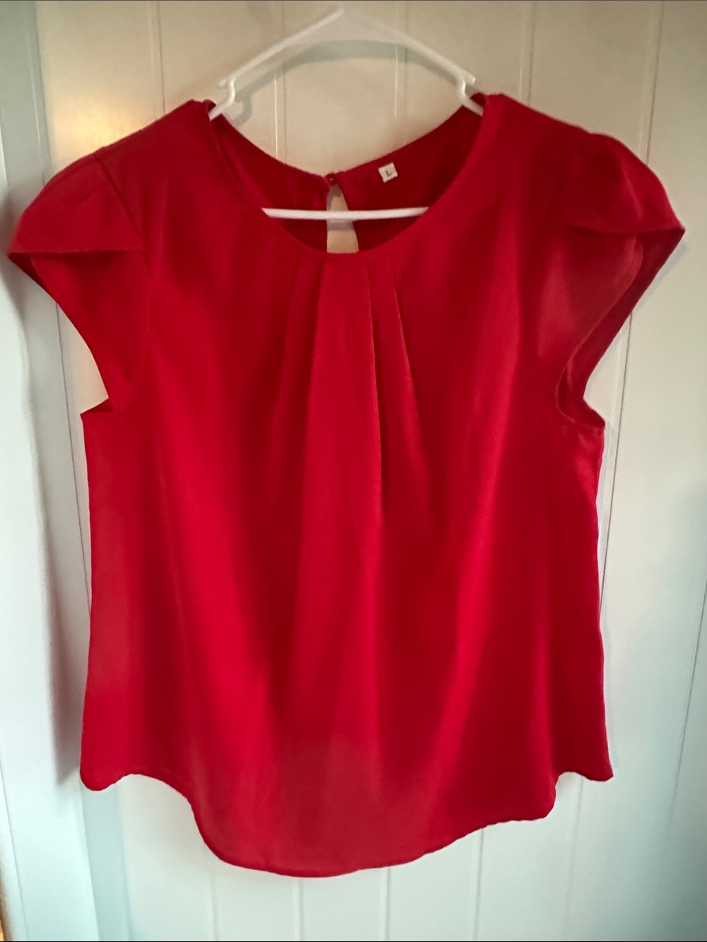 Amazon Essentials Red Pleated Cap-Sleeve Blouse